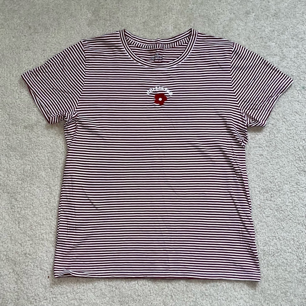 Hollister Women’s Striped T-Shirt With Embroidered Logo and Appliqué